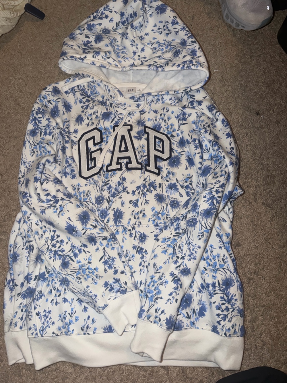 GAP White Pullover Hoodie with Blue Floral Print